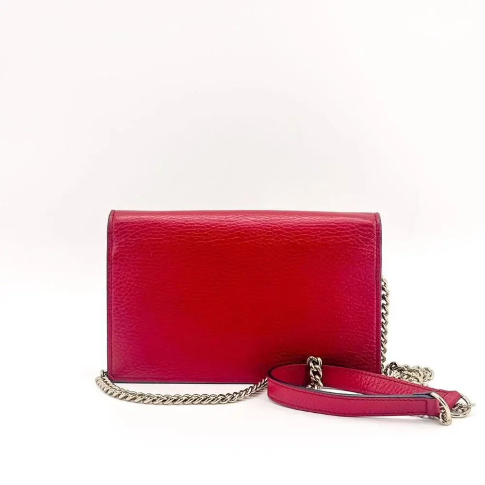 Gucci Interlocking G Leather Chain Shoulder Bag Red Gold Hardware